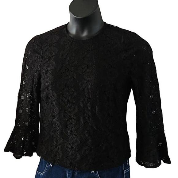 Lulus Women's Black Lace Bell Sleeve Blouse – Size Medium, Excellent Condition - Picture 7 of 9